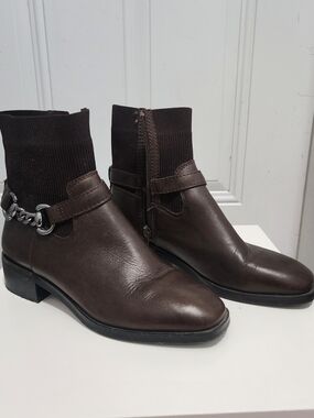Aldo Dark Brown Leather Ankle Boots with Chain Accent